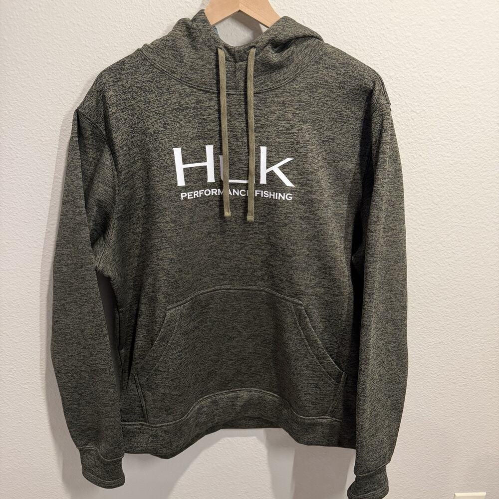 HUK Men's Performance Fishing Hoodie Heathered Green Size Large